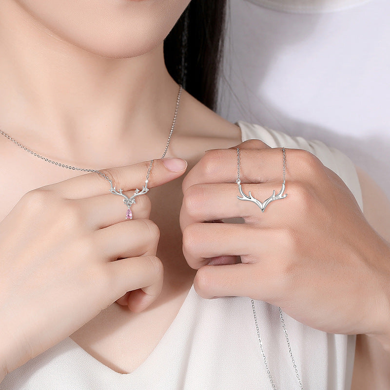 Collana in argento sterling 925 – corna di cervo e zirconi