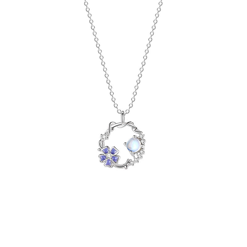 Rainy Season Floral Sterling Silver 925 Necklace Female Niche Design Light Luxury Zircon Clavicle Chain Ins Style Glass Stone Pendant