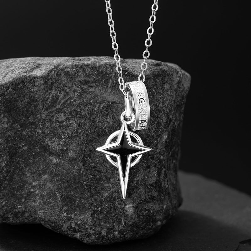 Star Sterling Silver 925 Necklace Niche Light Luxury High-Grade Hip Hop Star Clavicle Chain Fashion Brand Ins Cross Pendant