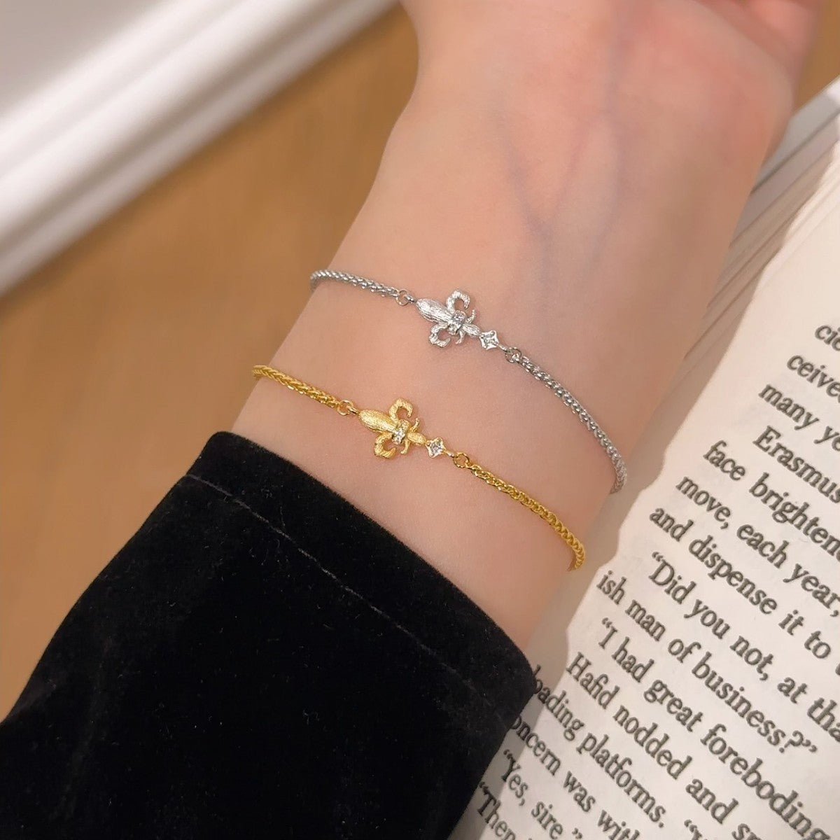 Double-Sided Iris Sterling Silver 925 Bracelet Mid-Ancient Style Handmade Brushed Zircon Bracelet Ins Light Luxury High-Grade Bracelet