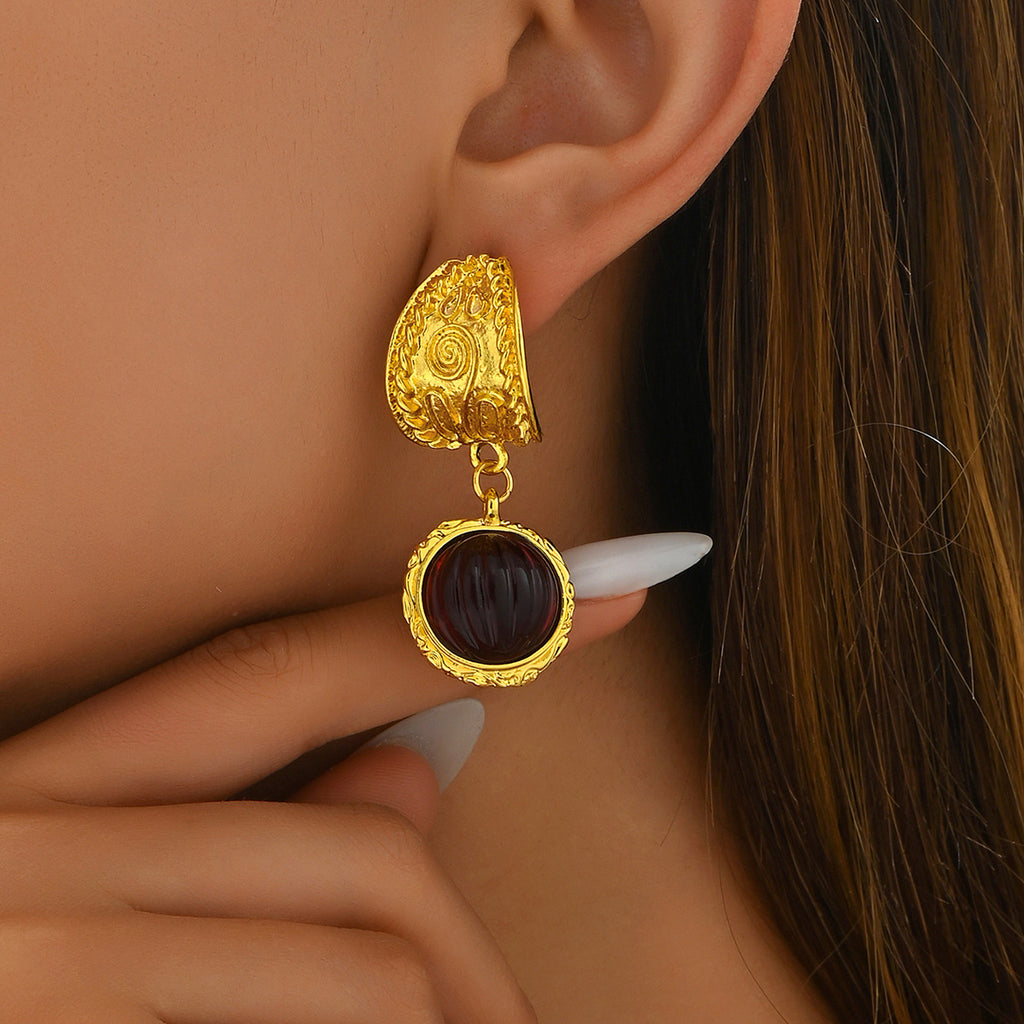 Niche Artistic Mid-Ancient Court Style Women's Earrings All-Match Inlaid Gem Design Fashion Earrings Light Luxury Earrings