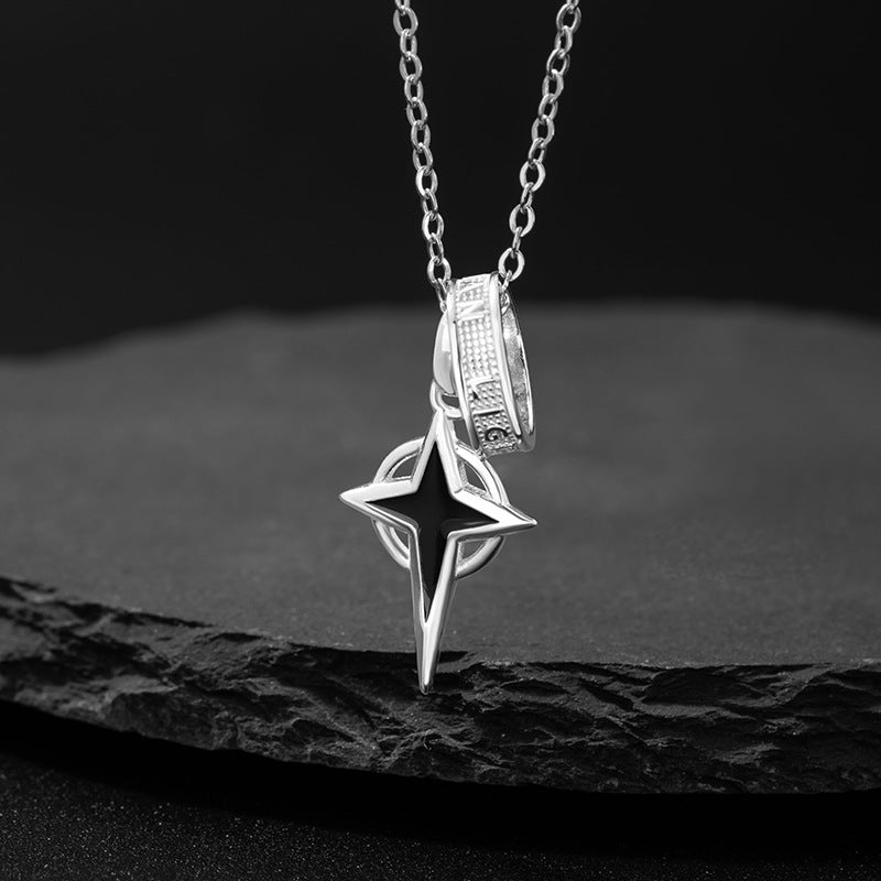 Star Sterling Silver 925 Necklace Niche Light Luxury High-Grade Hip Hop Star Clavicle Chain Fashion Brand Ins Cross Pendant