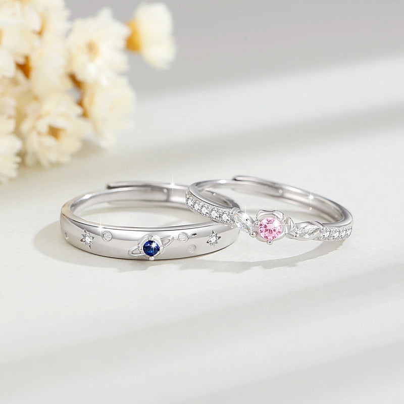 Rose Sterling Silver 925 Couple Ring Men and Women Fashion Versatile Star Ring Ins Style Zircon Planet Ring