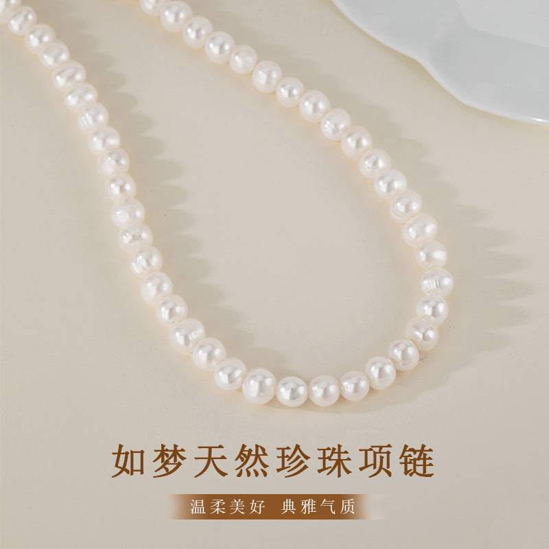 Natural Freshwater Pearl Sterling Silver 925 Necklace Female Niche Design Light Luxury Clavicle Chain Valentine's Day Gift Pendant