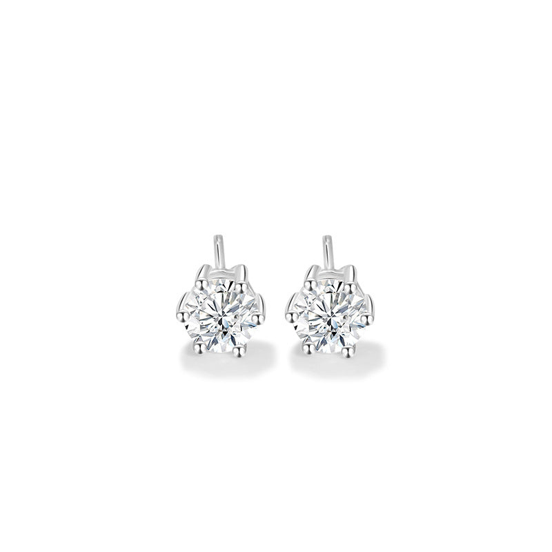 Six-Claw Sterling Silver 925 Stud Earrings Female Niche Design Light Luxury Zircon Earrings Ins Style Girlfriends Same round Earrings