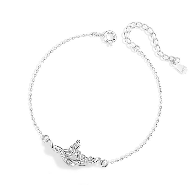Tassel Safe Sterling Silver 925 Bracelet Female Niche Design Light Luxury Style Laurel Goddess Bracelet Ins Style Wheat Tassel Bracelet