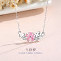 Cherry Blossom Sterling Silver 925 Necklace Female Niche Design Light Luxury Pink Diamond Clavicle Chain 520 Valentine's Day Butterfly Pendant