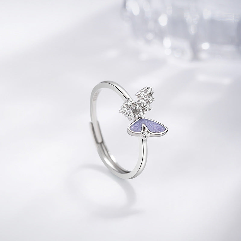 Fantasy Butterfly Sterling Silver S925 Ring Female Fashion Niche Versatile Adjustable Ring Ins Style Zircon Bracelet