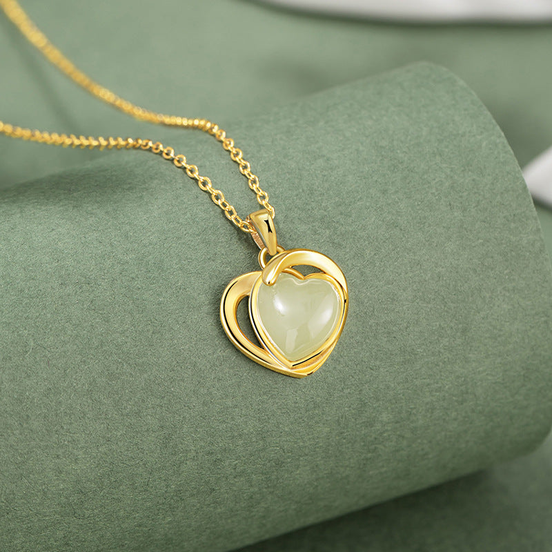 Collana in argento sterling 925 – cuore e giada Hetian