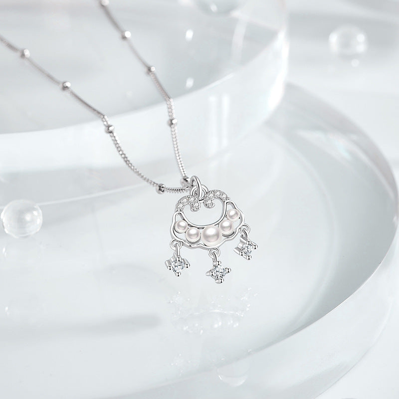 Xiangyun Ruyi Sterling Silver 925 Necklace Women's Light Luxury High-Grade Shijia Pearl Safety Clavicle Chain Longevity Lock Pendant