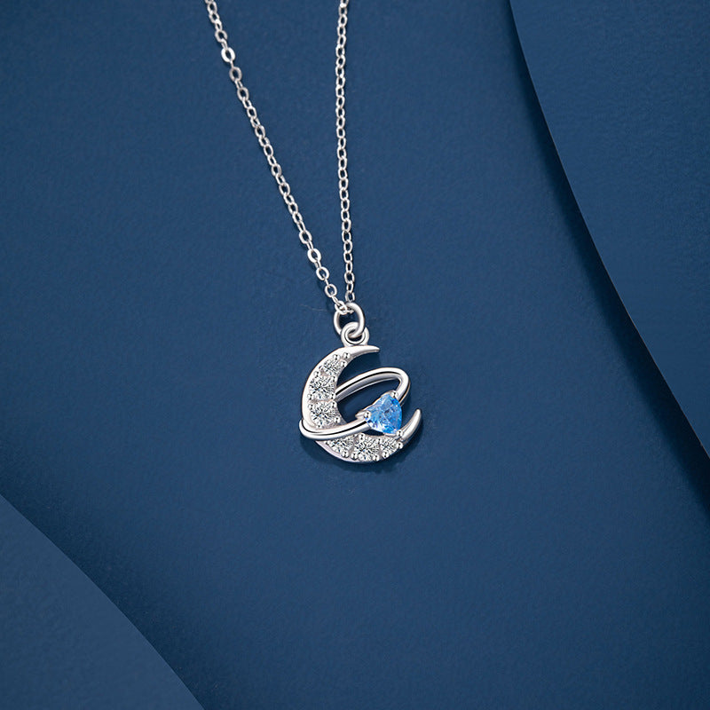 Moon Sterling Silver 925 Necklace Female Niche Design Light Luxury Zircon Star Clavicle Chain Ins Style Love Pendant