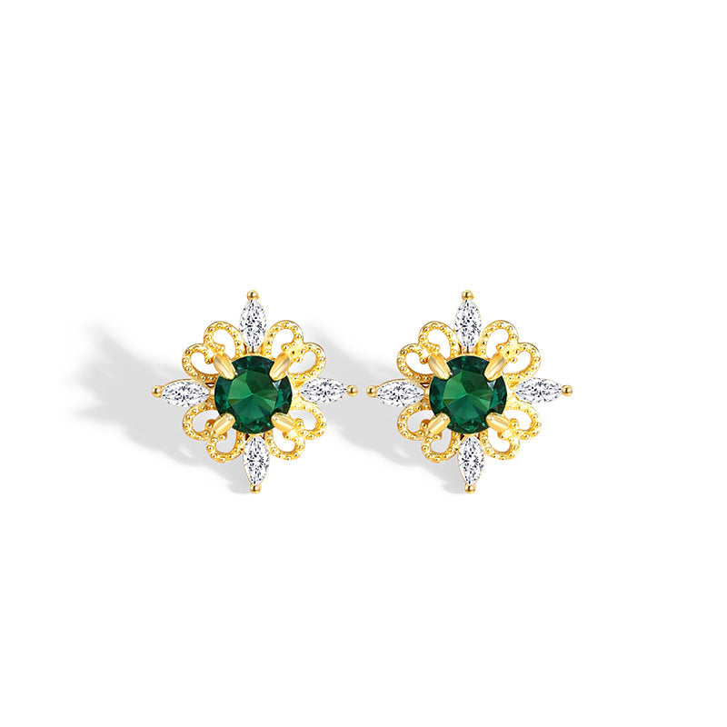 Original Clover Sterling Silver 925 Stud Earrings Female Niche Design Light Luxury Zircon Earrings Ins Style Lovely Earrings