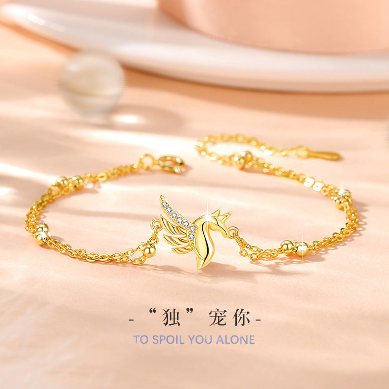 Unicorn Sterling Silver 925 Bracelet Female Niche Design Light Luxury Zircon Bracelet Get Things Ins Style Tianma Bracelet