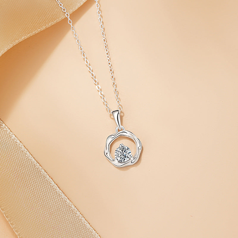 Mobius Ring Pure Silver 999 Necklace Niche Design Light Luxury Zircon Clavicle Chain Ins Style round Pendant