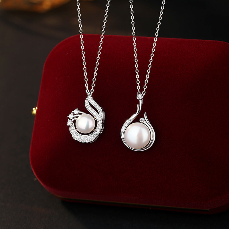 Freshwater Pearl Phoenix Pendant S925 Sterling Silver Necklace Women's Light Luxury Banquet Clavicle Chain Cross-Border Silver Jewelry Factory Wholesale