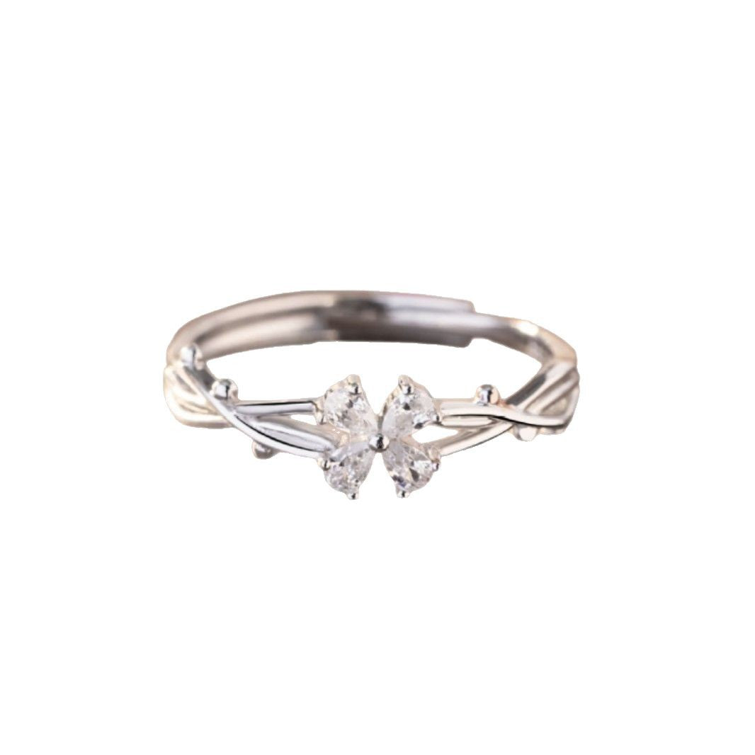 Lucky Clover Pure Silver 999 Ring Female Niche Design Light Luxury Thorn Rose Ring Valentine's Day Ring