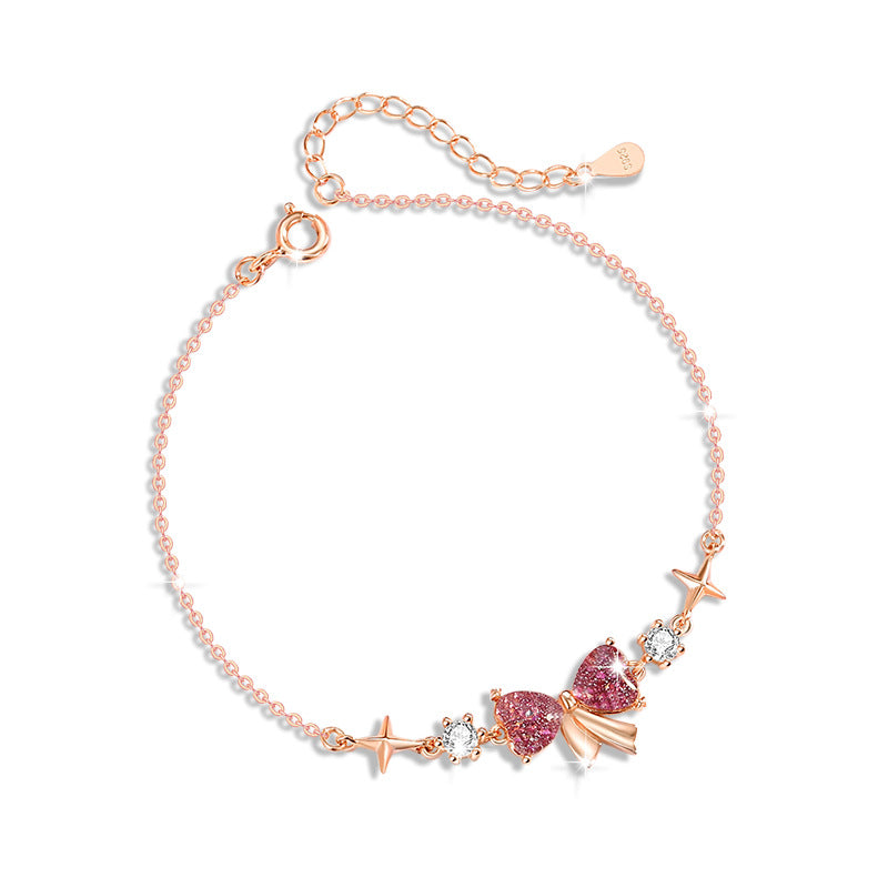 Bowknot Sterling Silver 925 Bracelet Female Niche Design Light Luxury Star Zircon Bracelet Get Things Ins Love Bracelet