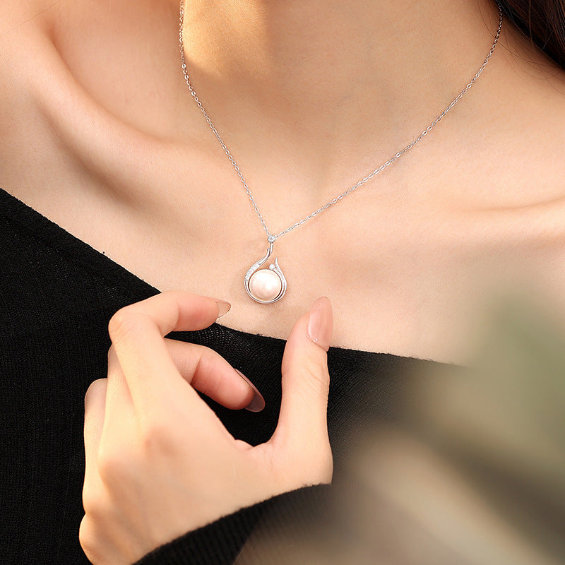 Freshwater Pearl Phoenix Pendant S925 Sterling Silver Necklace Women's Light Luxury Banquet Clavicle Chain Cross-Border Silver Jewelry Factory Wholesale