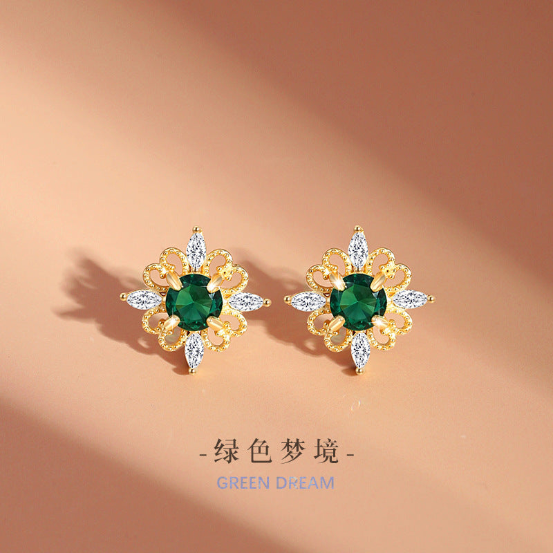 Original Clover Sterling Silver 925 Stud Earrings Female Niche Design Light Luxury Zircon Earrings Ins Style Lovely Earrings