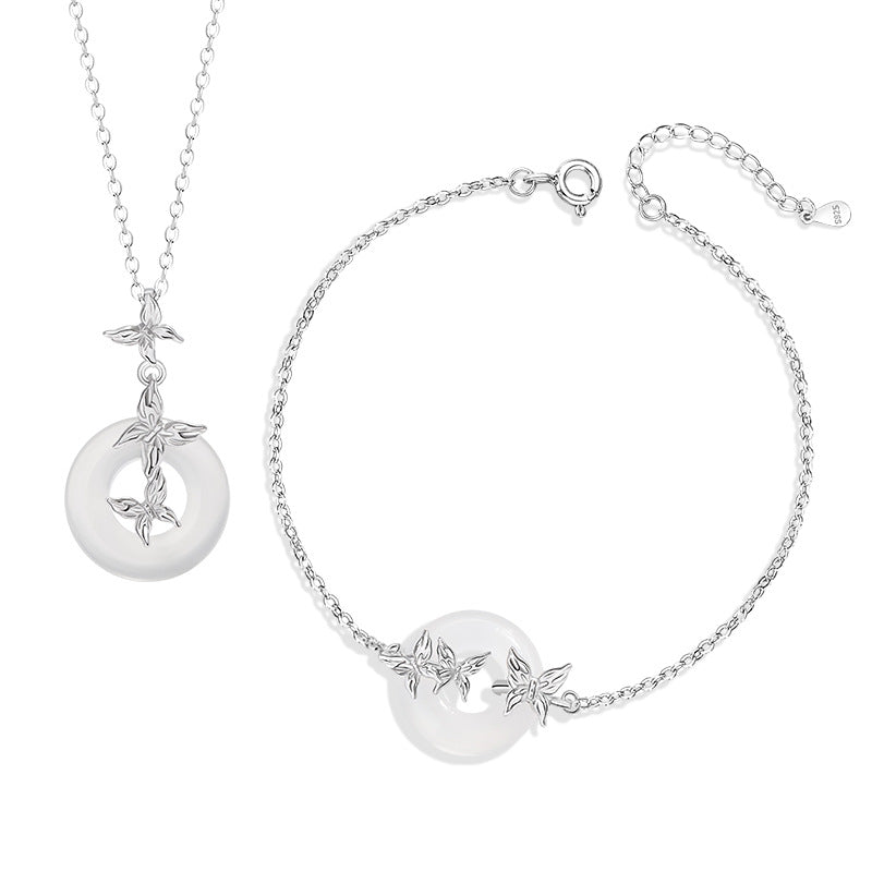 Butterfly Sterling Silver 925 Necklace Women's Light Luxury Individual Chalcedony Clavicle Chain Ins Cold Style Girlfriends Safety Buckle Pendant