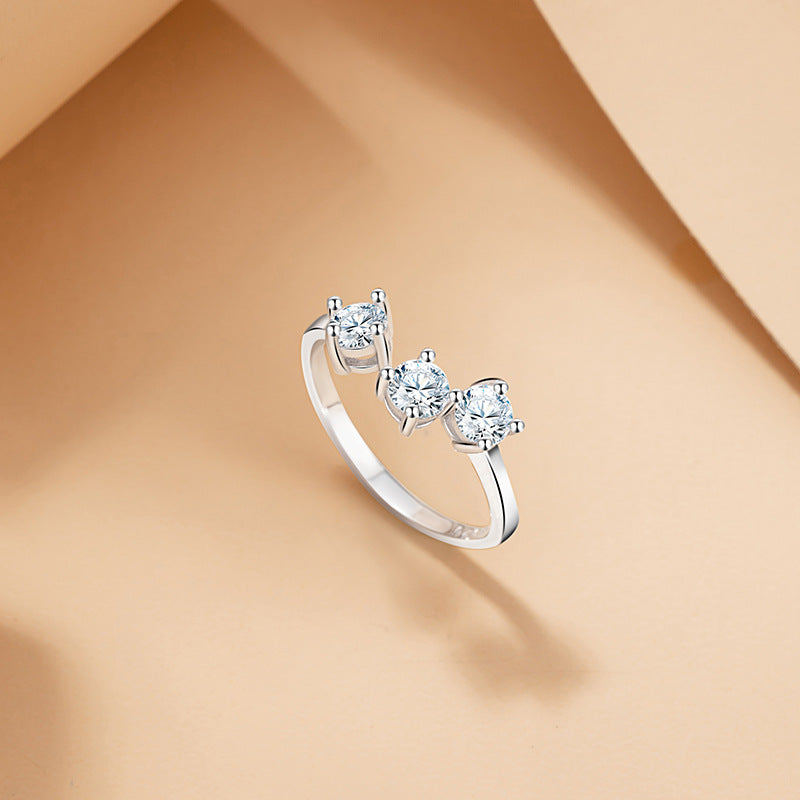 Star Sterling Silver 925 Ring Female Niche Design Light Luxury round Zircon Ring Ins Wind Meteor Shower Ring