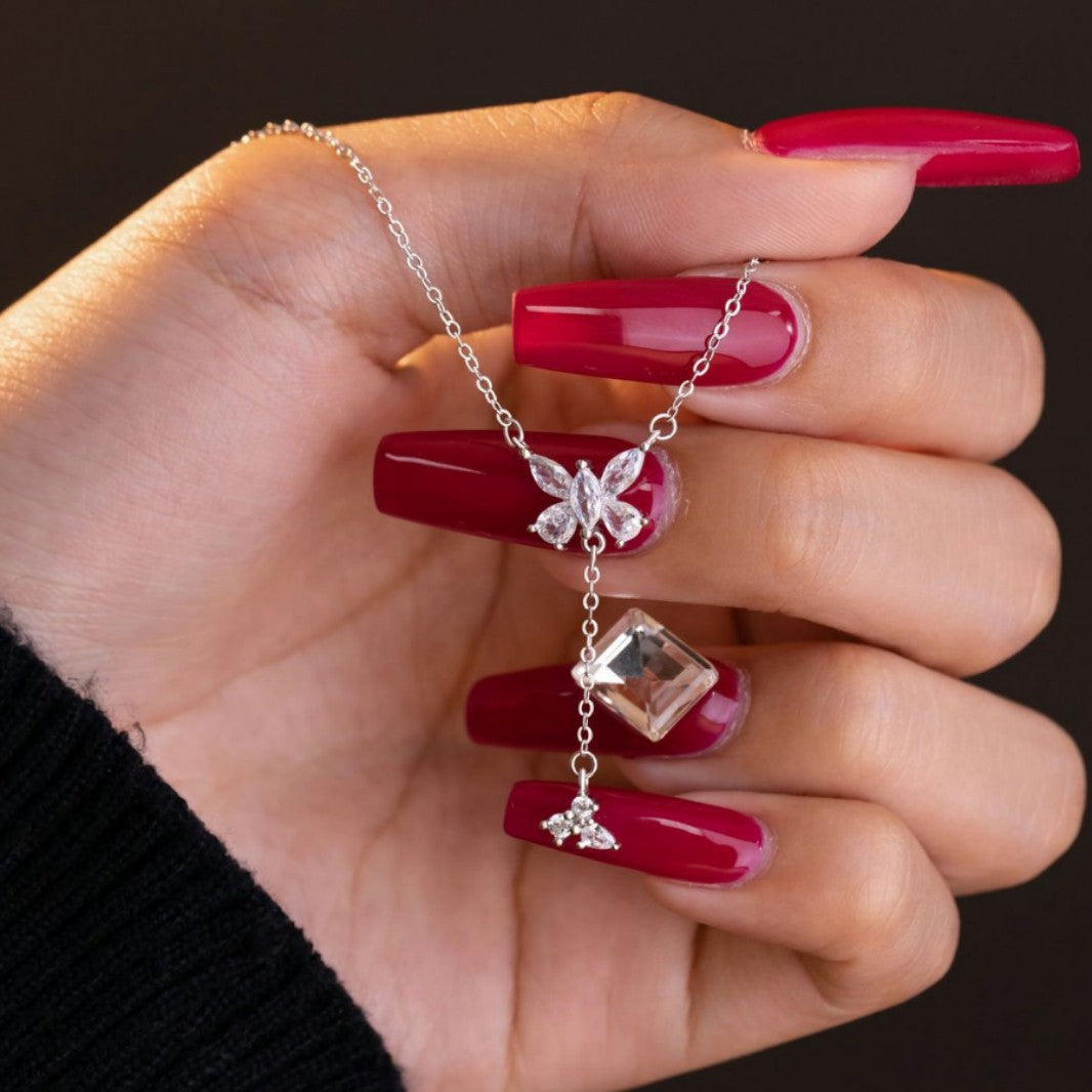 Butterfly Sterling Silver 925 Necklace Female Niche Design Light Luxury Zircon Tassel Clavicle Chain Small Red Book Same Pendant