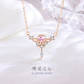 Lovely Sterling Silver 925 Necklace Female Niche Design Light Luxury Pink Diamond Clavicle Chain Get Things Ins Angel Wing Pendant