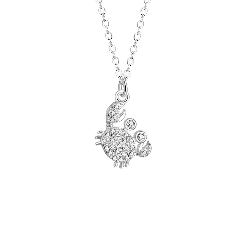 Small Crab Sterling Silver 925 Necklace Female Niche Design Light Luxury Zircon Clavicle Chain Ins Style Cancer Pendant