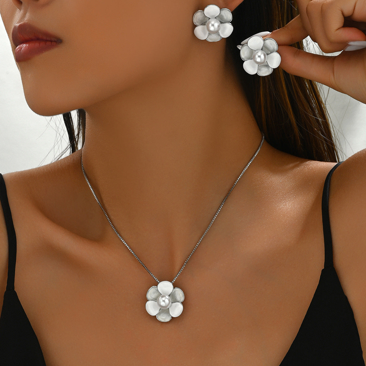 Pearl-Effect Flower Jewelry