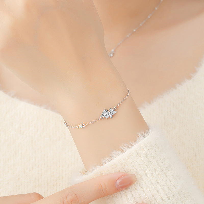 Bracciale in argento sterling 925 – unicorno e stella e luna e zirconi