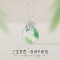 Sansheng Lucky Sterling Silver 925 Necklace Women's New Chinese Natural African Emerald Safety Buckle Clavicle Chain Ginkgo Leaf Pendant