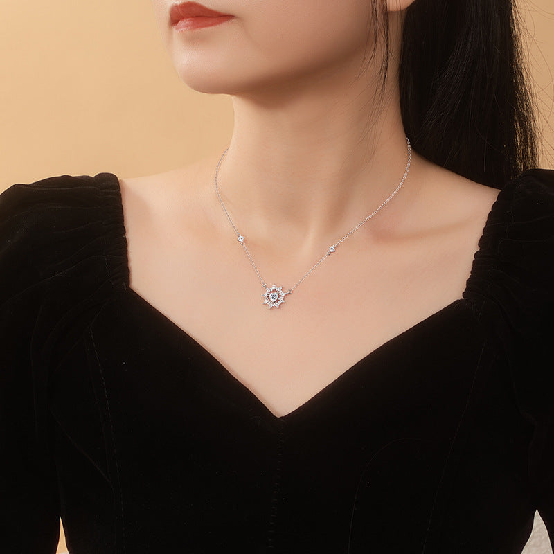 S925 Sterling Silver Necklace Female UV Color-Changing Lovely Zircon Niche Light Luxury Clavicle Chain Birthday Gift for Girlfriend