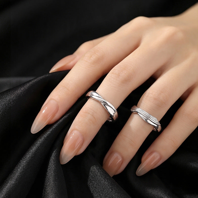S925 Sterling Silver Couple Ring Niche Feather Design Biyi Double Flying Open Adjustable Ring Valentine's Day Gift