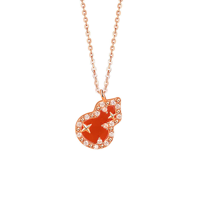 Colorful S925 Sterling Silver Red Agate Gourd Necklace Bracelet Set New Chinese Niche Fu Lu All-Match Lucky Jewelry