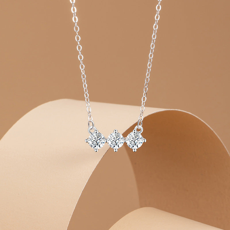 Star Sterling Silver 925 Necklace Female Niche Design Light Luxury round Zircon Clavicle Chain Ins Style Meteor Shower Pendant