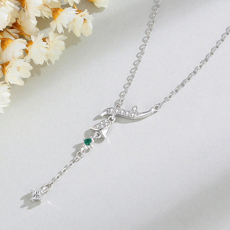 Original Lily Sterling Silver 925 Necklace Female Niche Design Light Luxury Tassel Clavicle Chain Ins Style Flower Pendant
