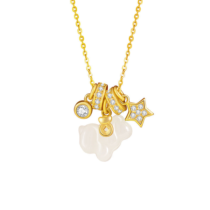 Collana in argento sterling 925 – fiore e stella e giada Hetian