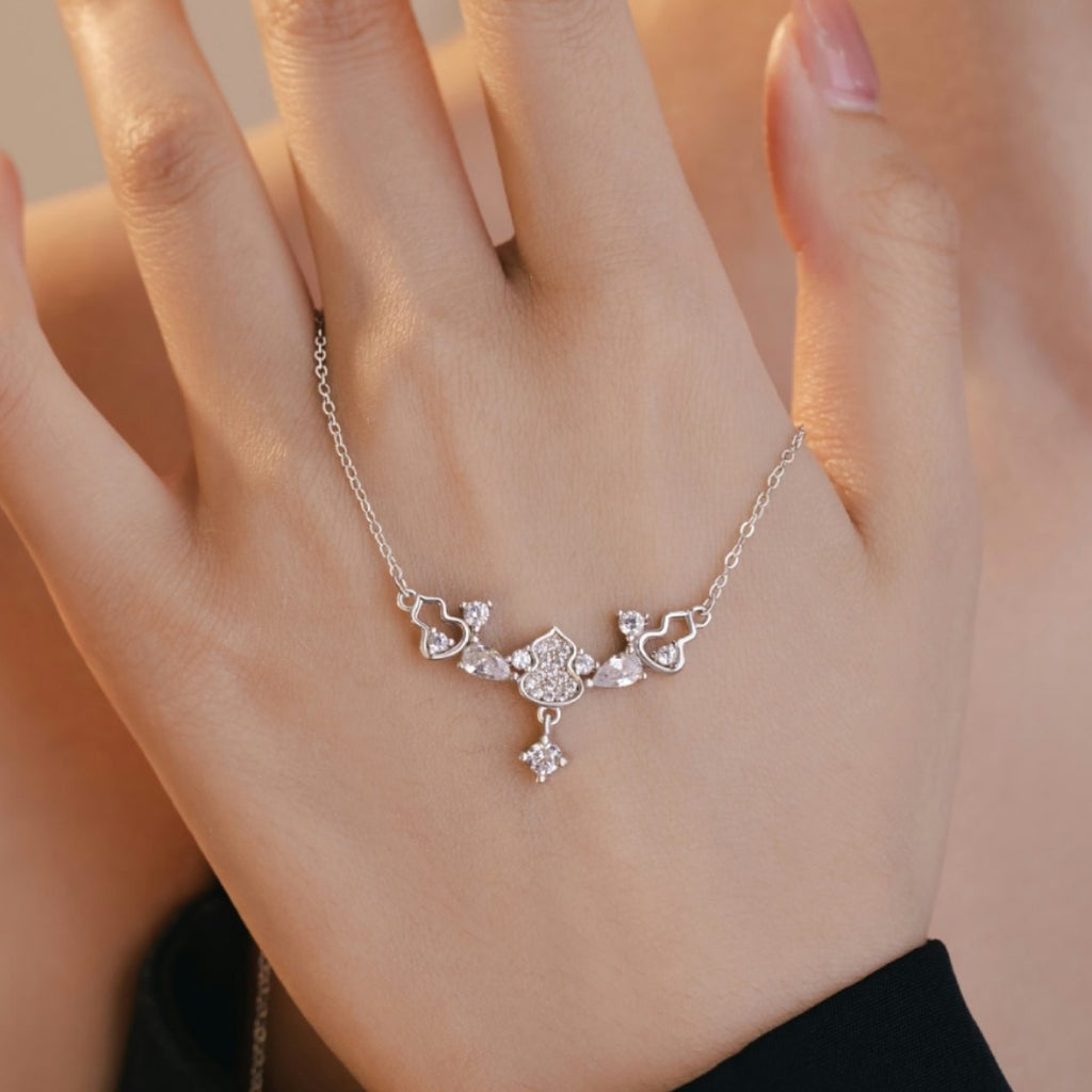 Gourd Sterling Silver 925 Necklace Women's Light Luxury High-Grade Star Zircon Clavicle Chain Small Red Book Fu Lu Double Full Pendant