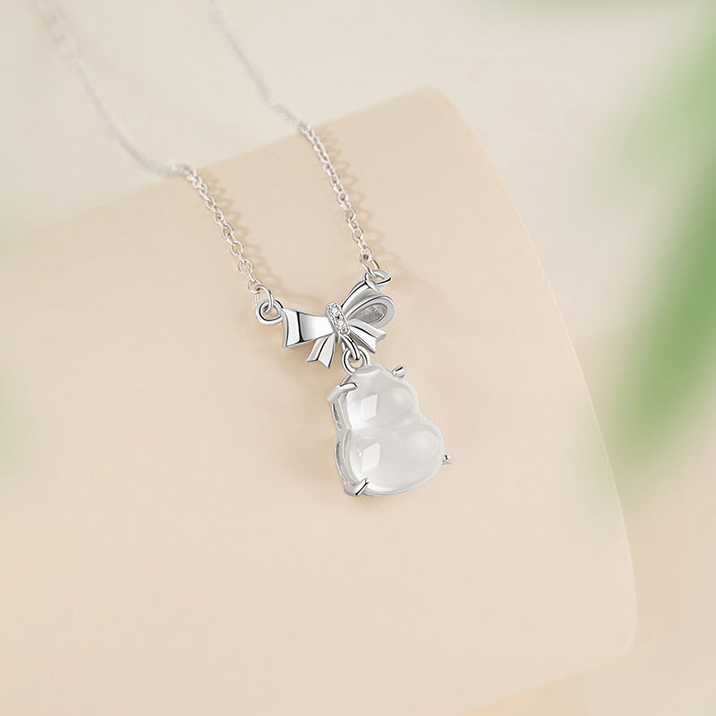 Collana in argento sterling 925 – fiocco e zucca e giada