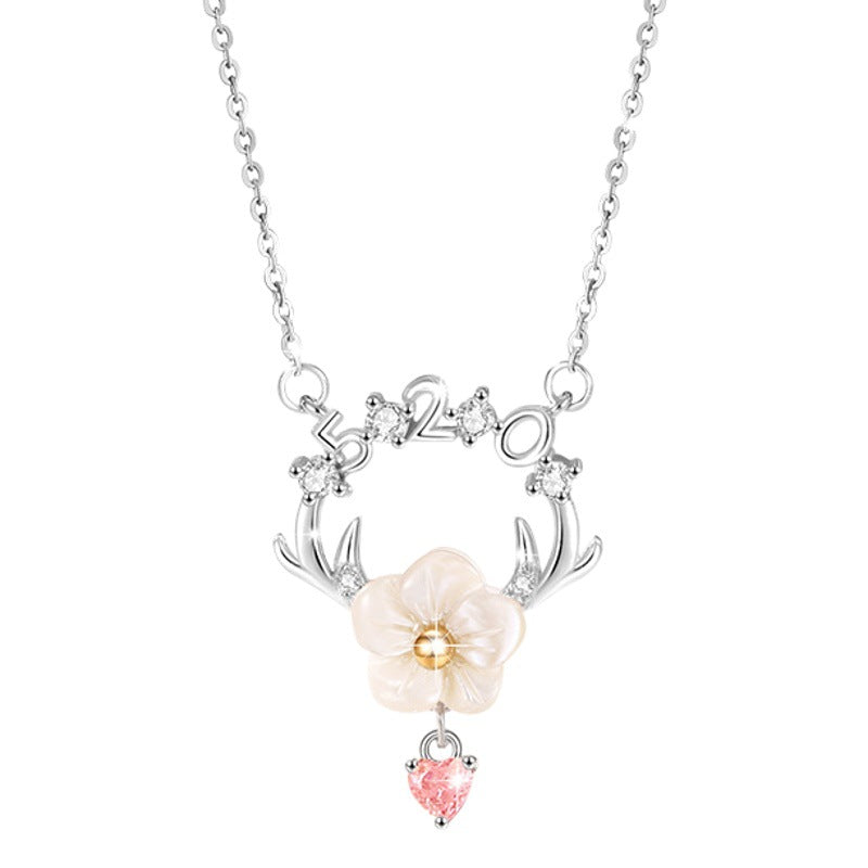 Cherry Blossom Sterling Silver 925 Necklace Female Niche Design Light Luxury Antler Clavicle Chain 520 Valentine's Day Love Pendant