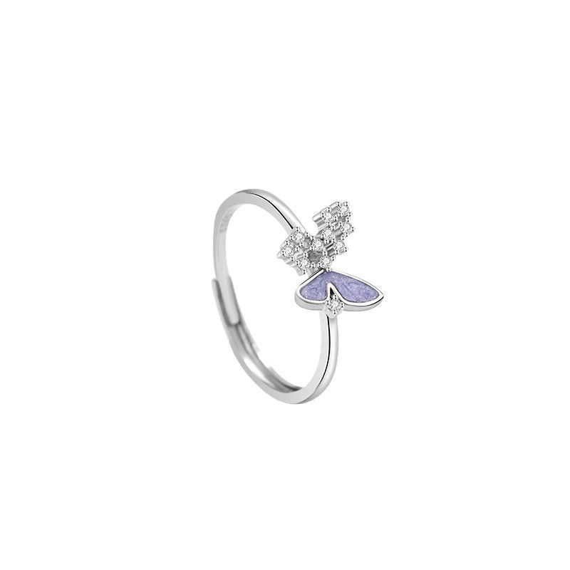 Fantasy Butterfly Sterling Silver S925 Ring Female Fashion Niche Versatile Adjustable Ring Ins Style Zircon Bracelet