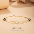Lucky Clover Sterling Silver 925 Bracelet Women's Fashion Versatile Agate Petal Bracelet Ins Style Flower Bracelet