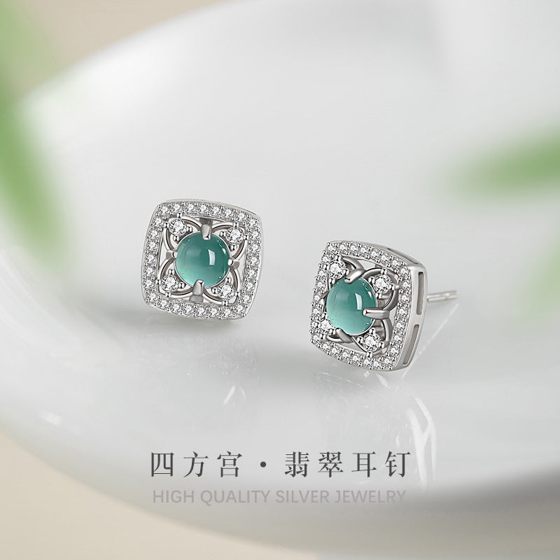 Orecchini a lobo in argento sterling 925 – quadrifoglio e giada