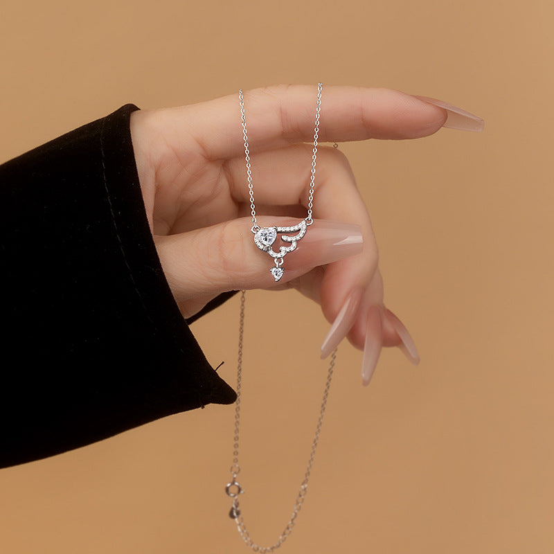 S925 Sterling Silver Necklace Lovely Color-Changing Stone Magic Stick Angel Wings Pendant Girlfriends Net Red Same Style Jewelry Supply
