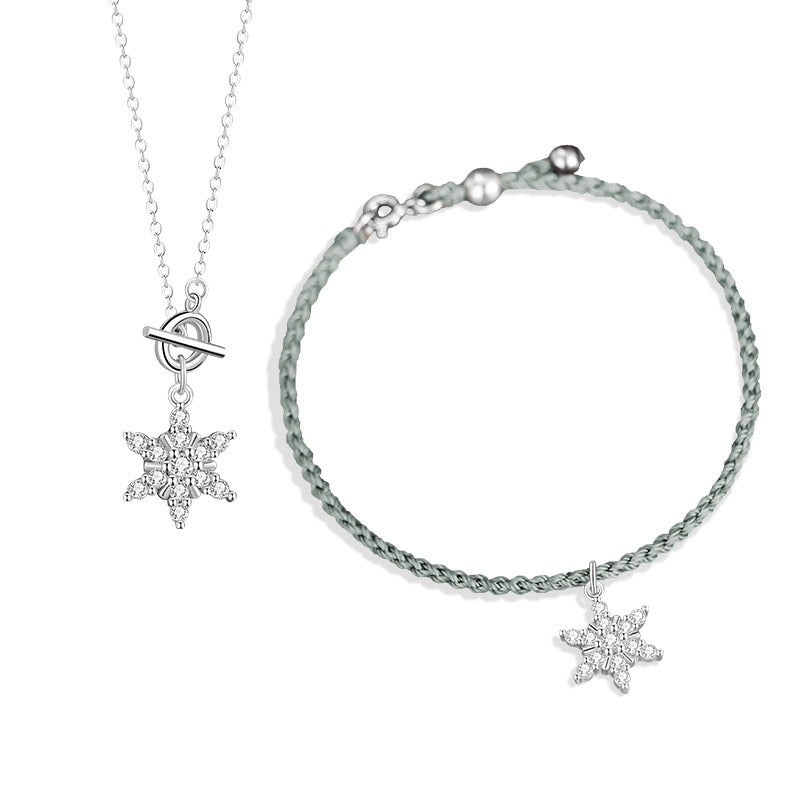 Christmas Snowflake Sterling Silver 925 Necklace Niche Design Light Luxury Star Zircon Clavicle Chain Ins Six-Pointed Star Pendant