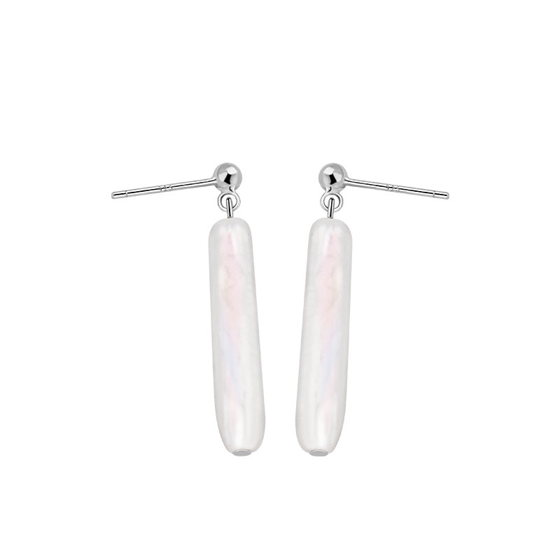 Natural Baroque Pearl Sterling Silver 925 Stud Earrings Female Niche Design Light Luxury Earrings Ins Style Small Silver Bar Earrings