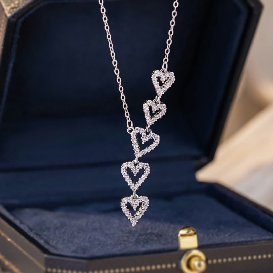 Lovely Sterling Silver 925 Necklace Women's Light Luxury High-Grade Zircon Tassel Clavicle Chain Ins Style Little Red Book Same Pendant