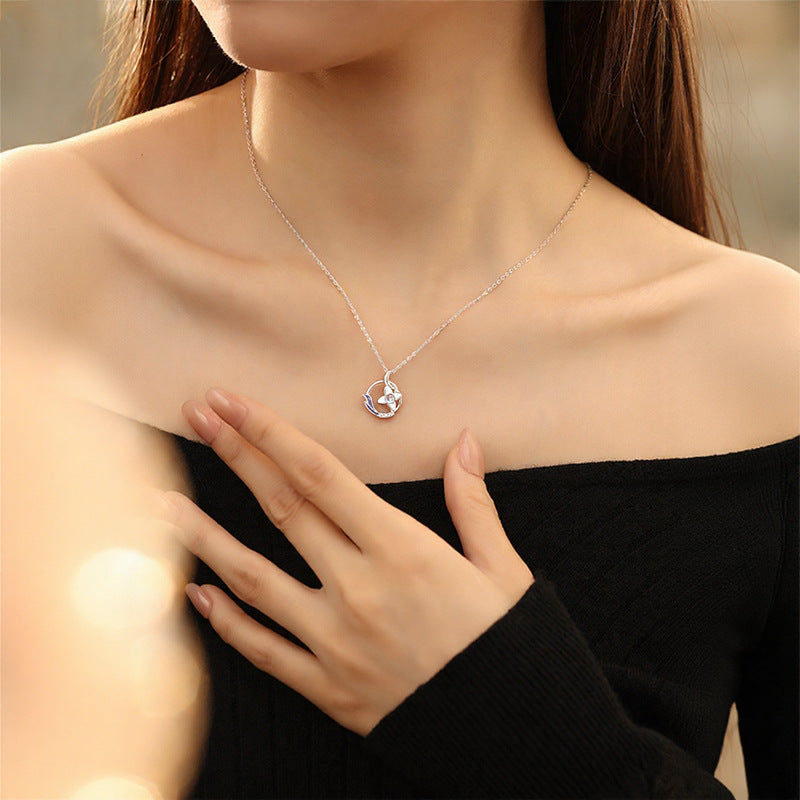 Collana in argento sterling 925 – ala d'angelo e unicorno e agata bianca