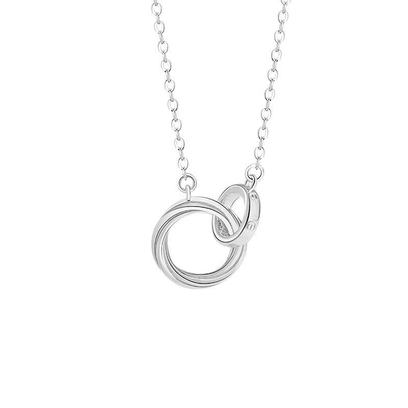 Mobius Ring Pure Silver 999 Necklace Fashion Versatile Double Ring Clavicle Chain Ins Style Ring Buckle Pendant