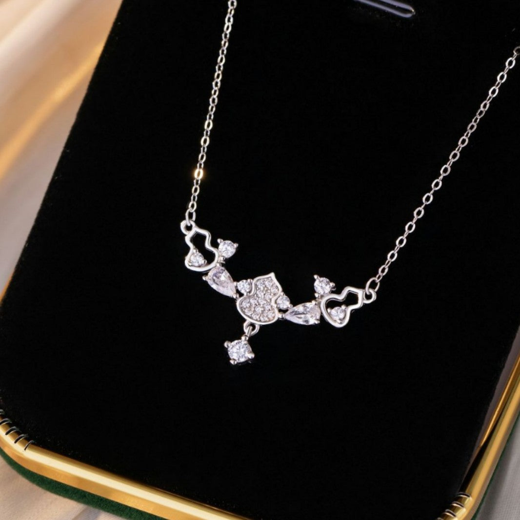 Gourd Sterling Silver 925 Necklace Women's Light Luxury High-Grade Star Zircon Clavicle Chain Small Red Book Fu Lu Double Full Pendant